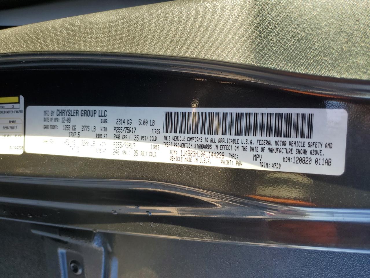 2010 Jeep Wrangler Unlimited Sport VIN: 1J4BB3H10AL144238 Lot: 82641305