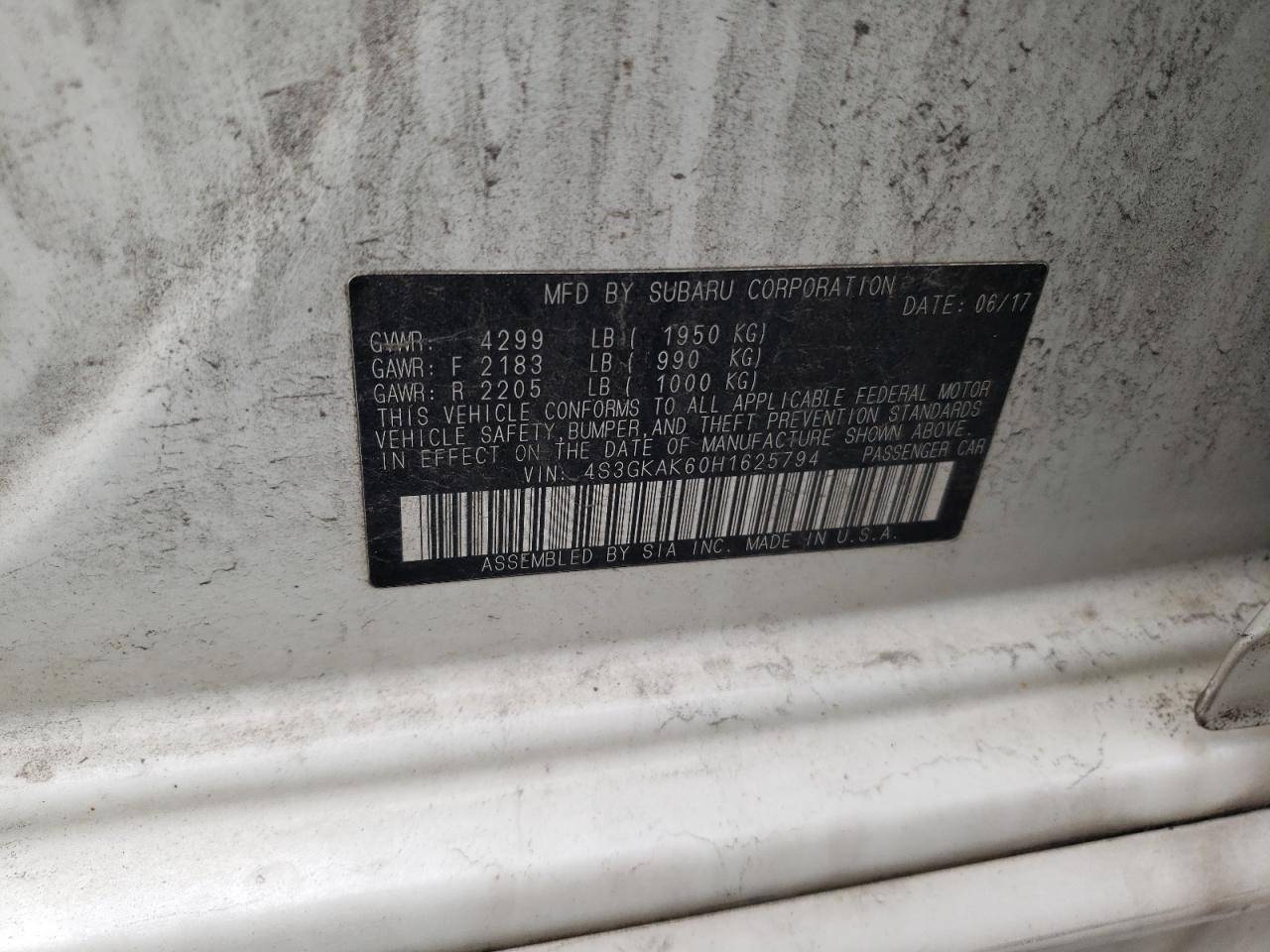 2017 Subaru Impreza Sport VIN: 4S3GKAK60H1625794 Lot: 89519255
