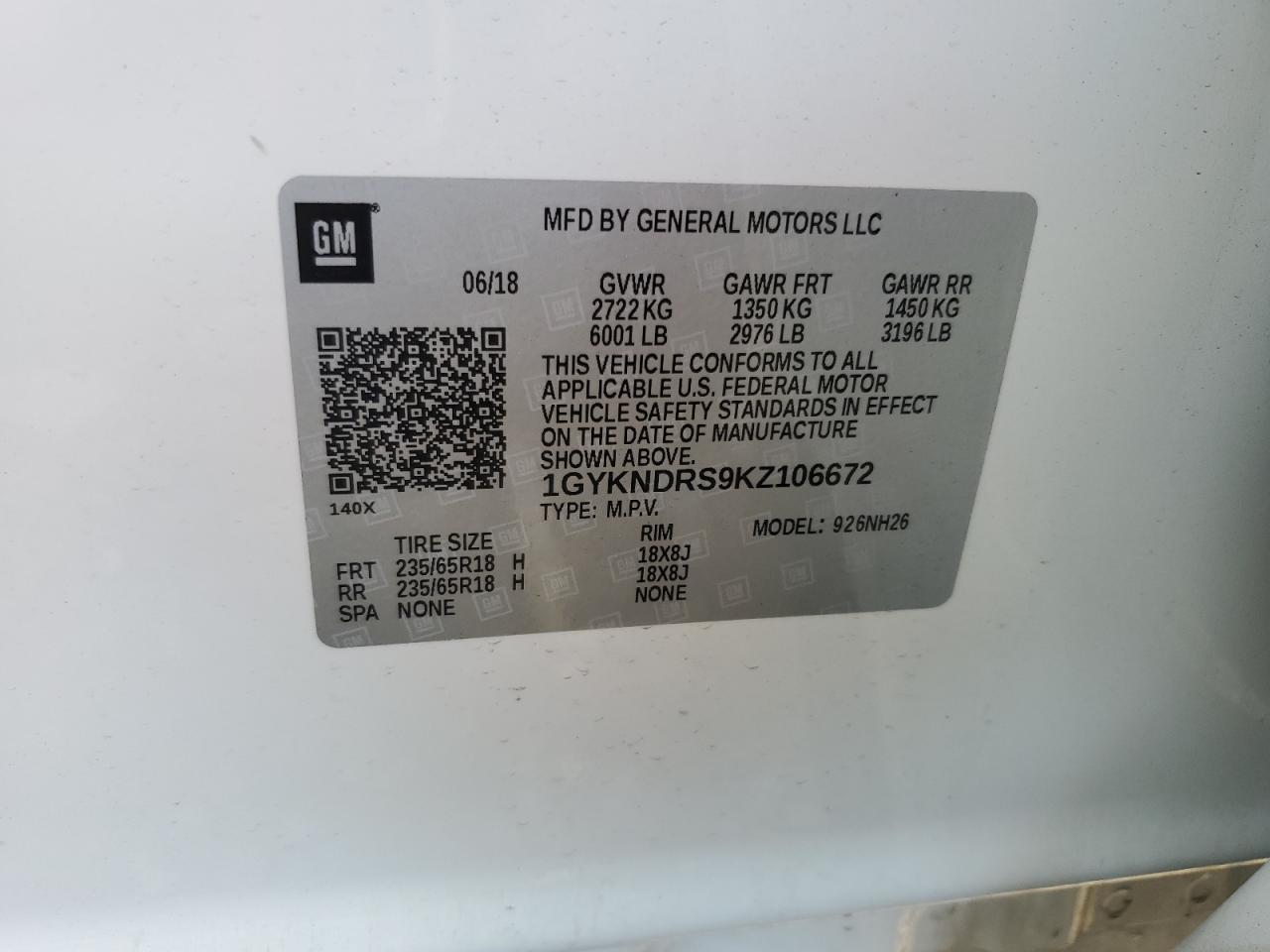 2019 Cadillac Xt5 Luxury VIN: 1GYKNDRS9KZ106672 Lot: 82298245