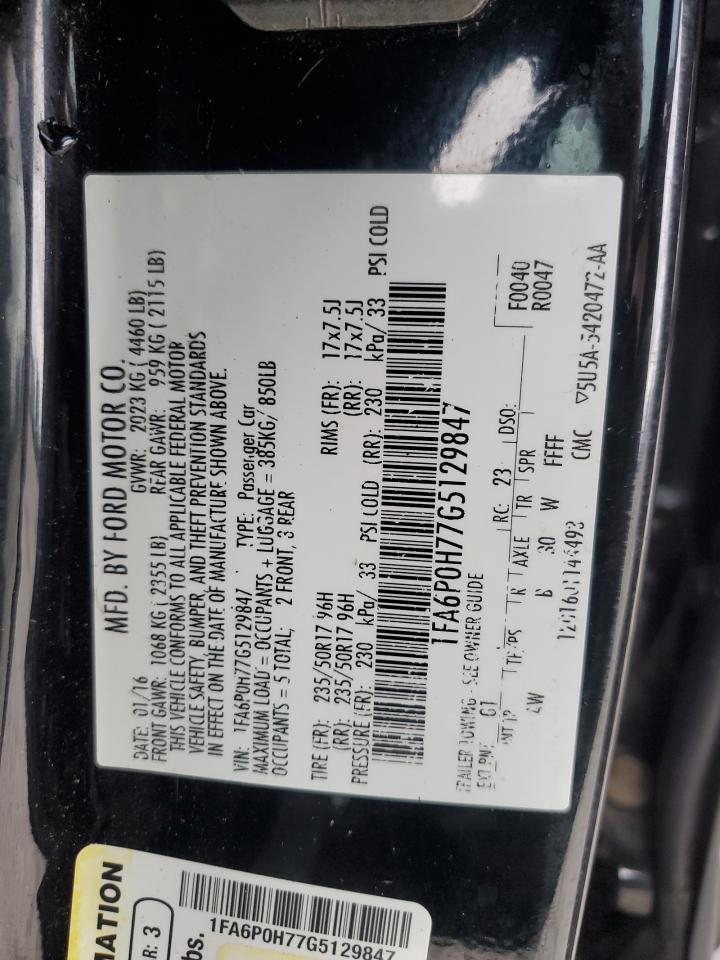 2016 Ford Fusion Se VIN: 1FA6P0H77G5129847 Lot: 90480185