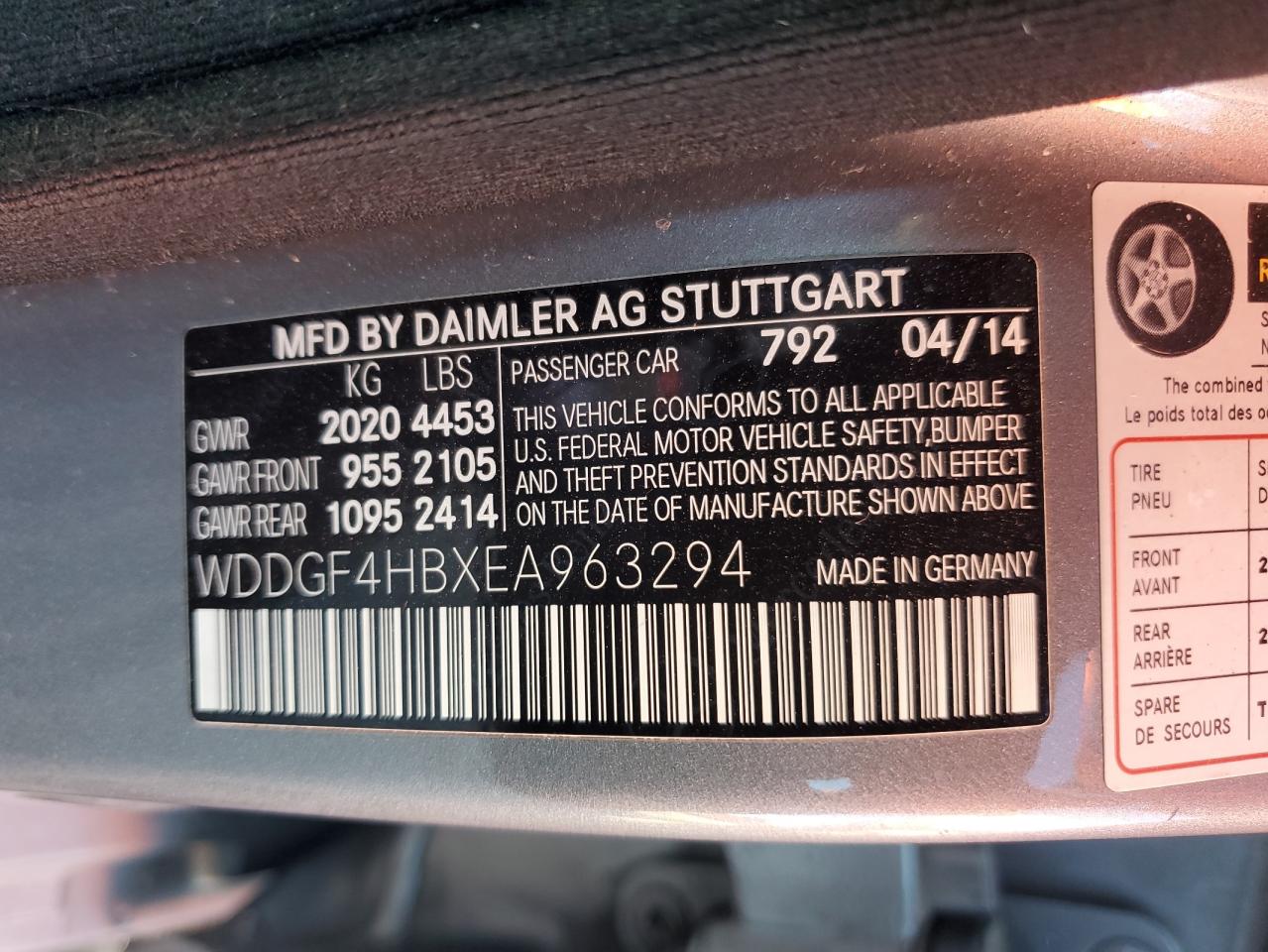 2014 Mercedes-Benz C 250 VIN: WDDGF4HBXEA963294 Lot: 89516375