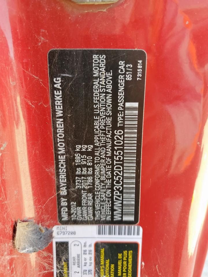 2013 Mini Cooper S VIN: WMWZP3C52DT551026 Lot: 86341225