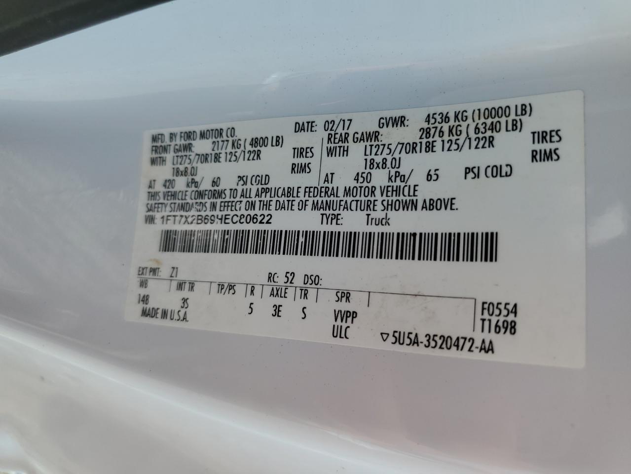 2017 Ford F250 Super Duty VIN: 1FT7X2B69HEC80622 Lot: 89877045