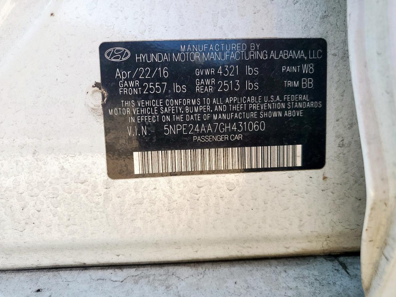 2016 Hyundai Sonata Eco VIN: 5NPE24AA7GH431060 Lot: 86174995