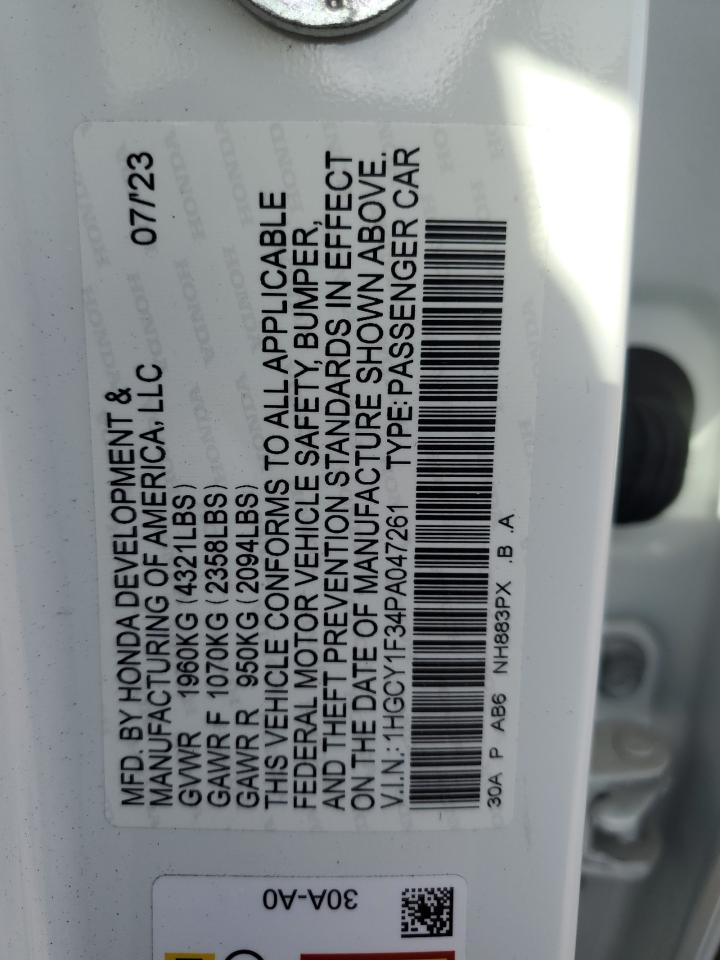 2023 Honda Accord Ex VIN: 1HGCY1F34PA047261 Lot: 81965405