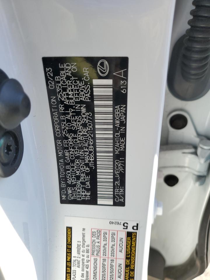 2023 Lexus Ux 250H Base VIN: JTHB6JBH6P2150773 Lot: 85862555