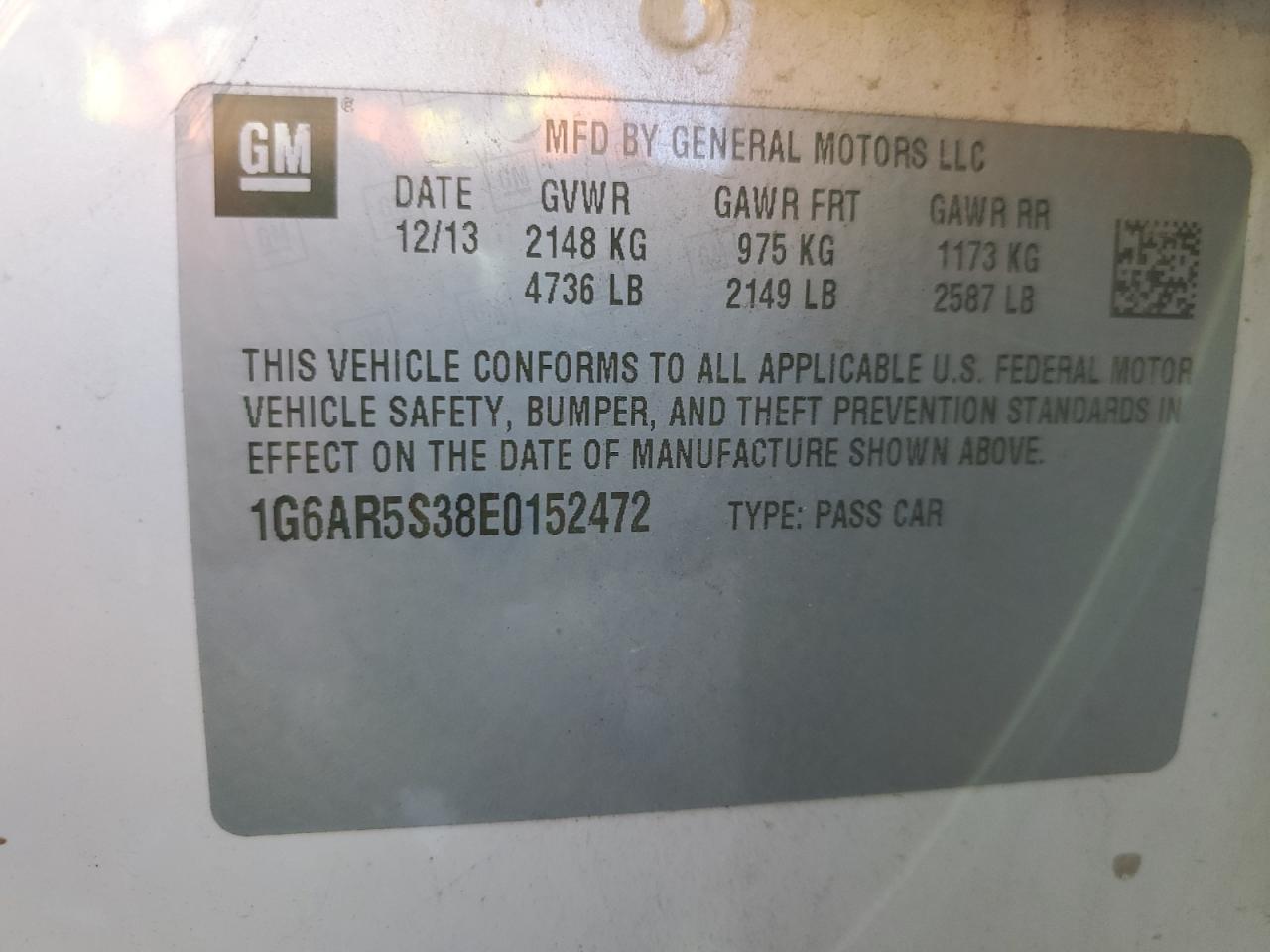 2014 Cadillac Cts Luxury Collection VIN: 1G6AR5S38E0152472 Lot: 90719685