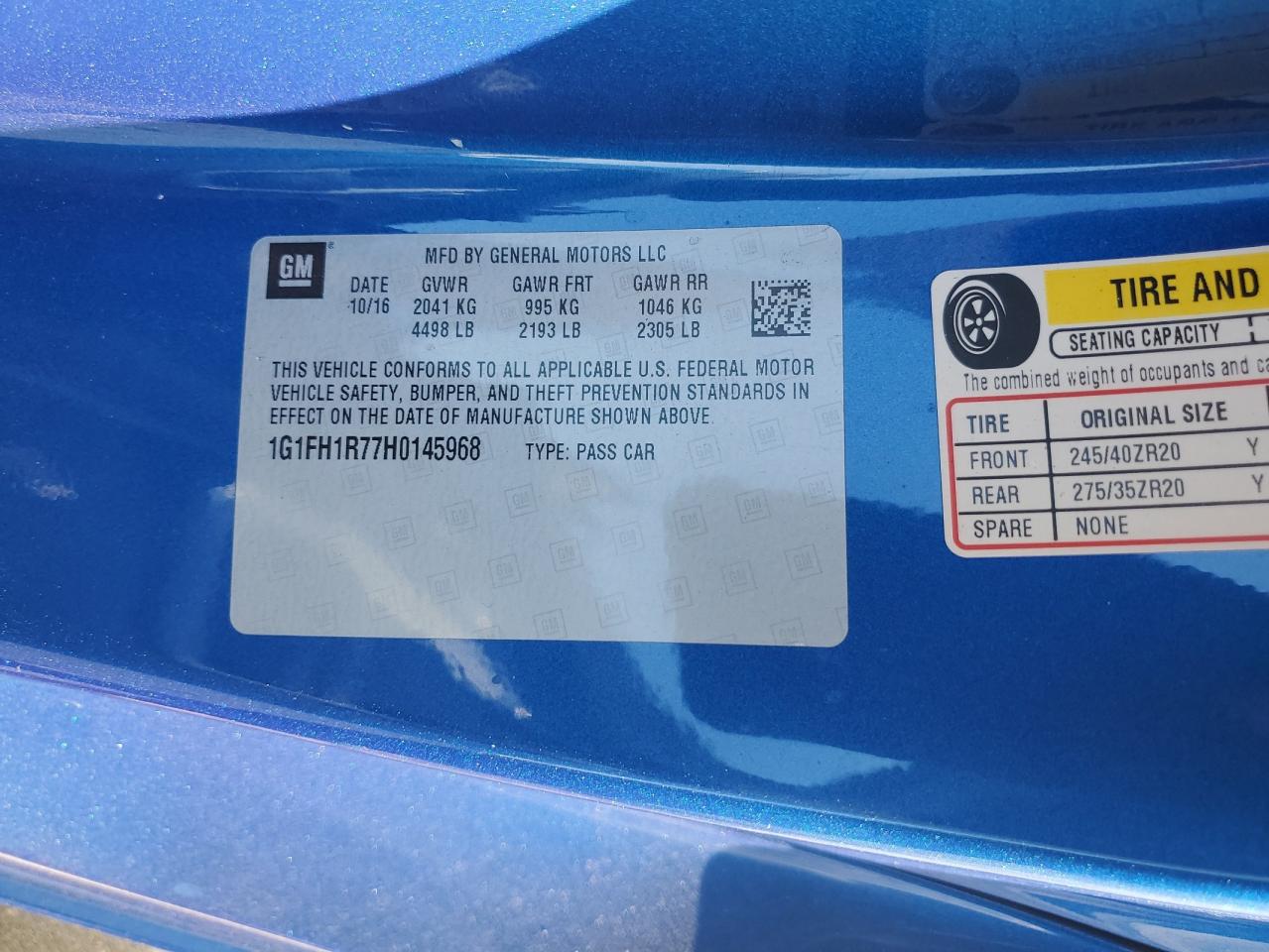 2017 Chevrolet Camaro Ss VIN: 1G1FH1R77H0145968 Lot: 82180585