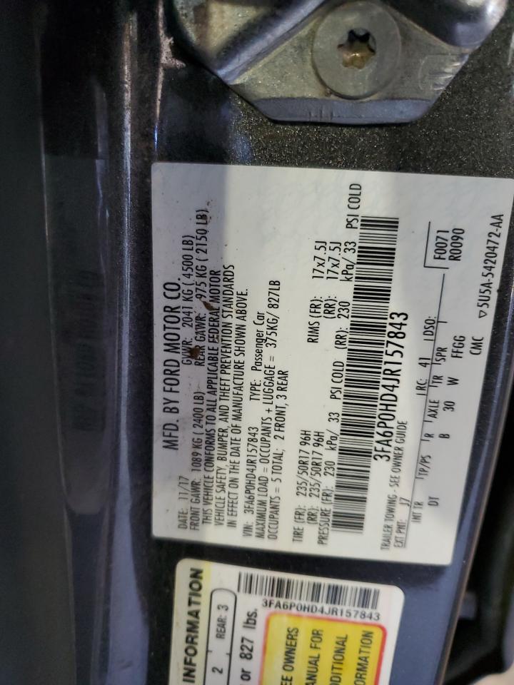 2018 Ford Fusion Se VIN: 3FA6P0HD4JR157843 Lot: 86647585