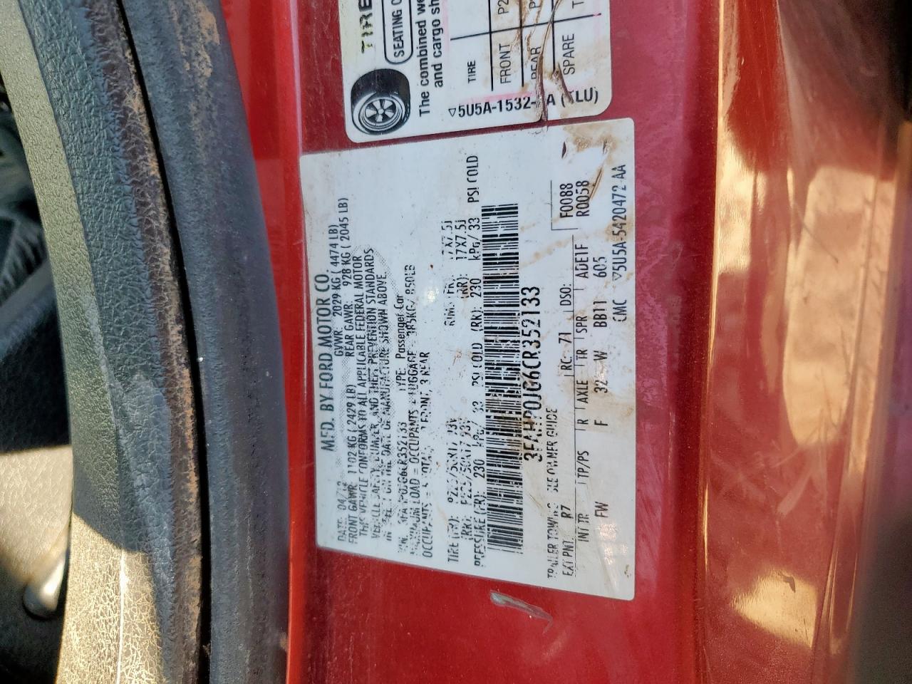 2012 Ford Fusion Sel VIN: 3FAHP0JG6CR352133 Lot: 81944295