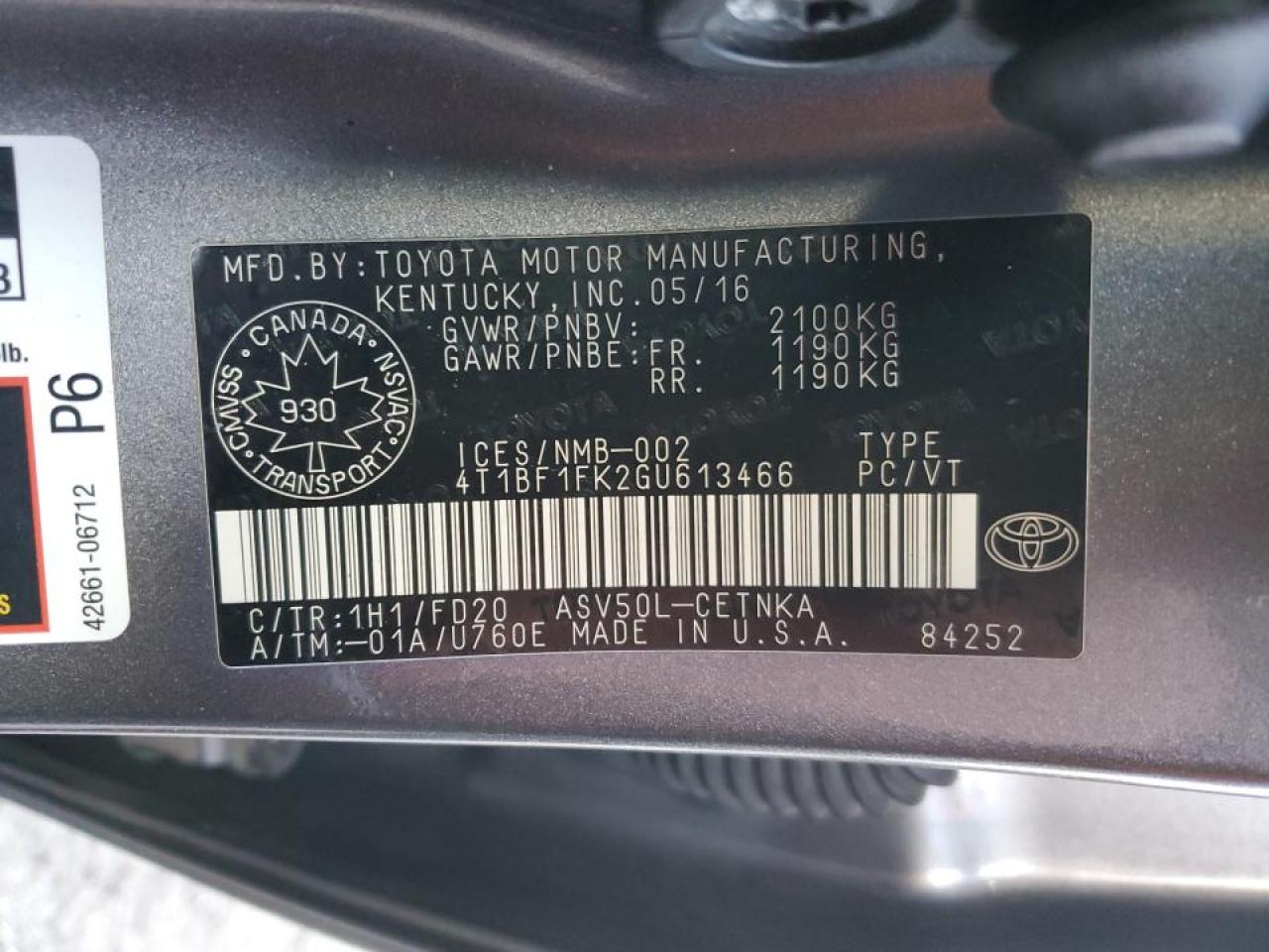 2016 Toyota Camry Le VIN: 4T1BF1FK2GU613466 Lot: 84256815