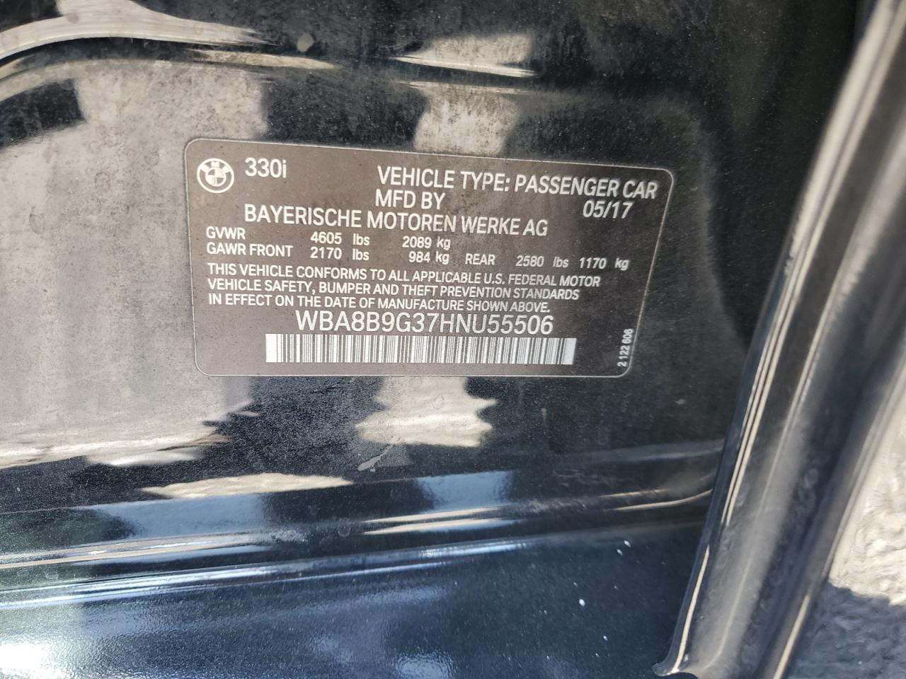 2017 BMW 330 I VIN: WBA8B9G37HNU55506 Lot: 81867415