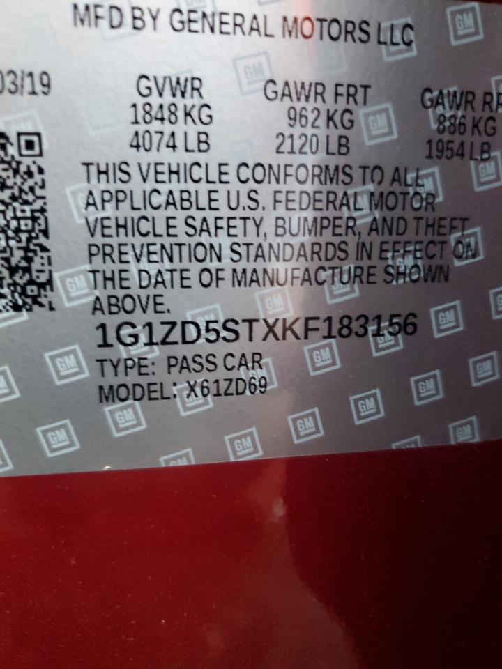 2019 Chevrolet Malibu Lt VIN: 1G1ZD5STXKF183156 Lot: 86600775