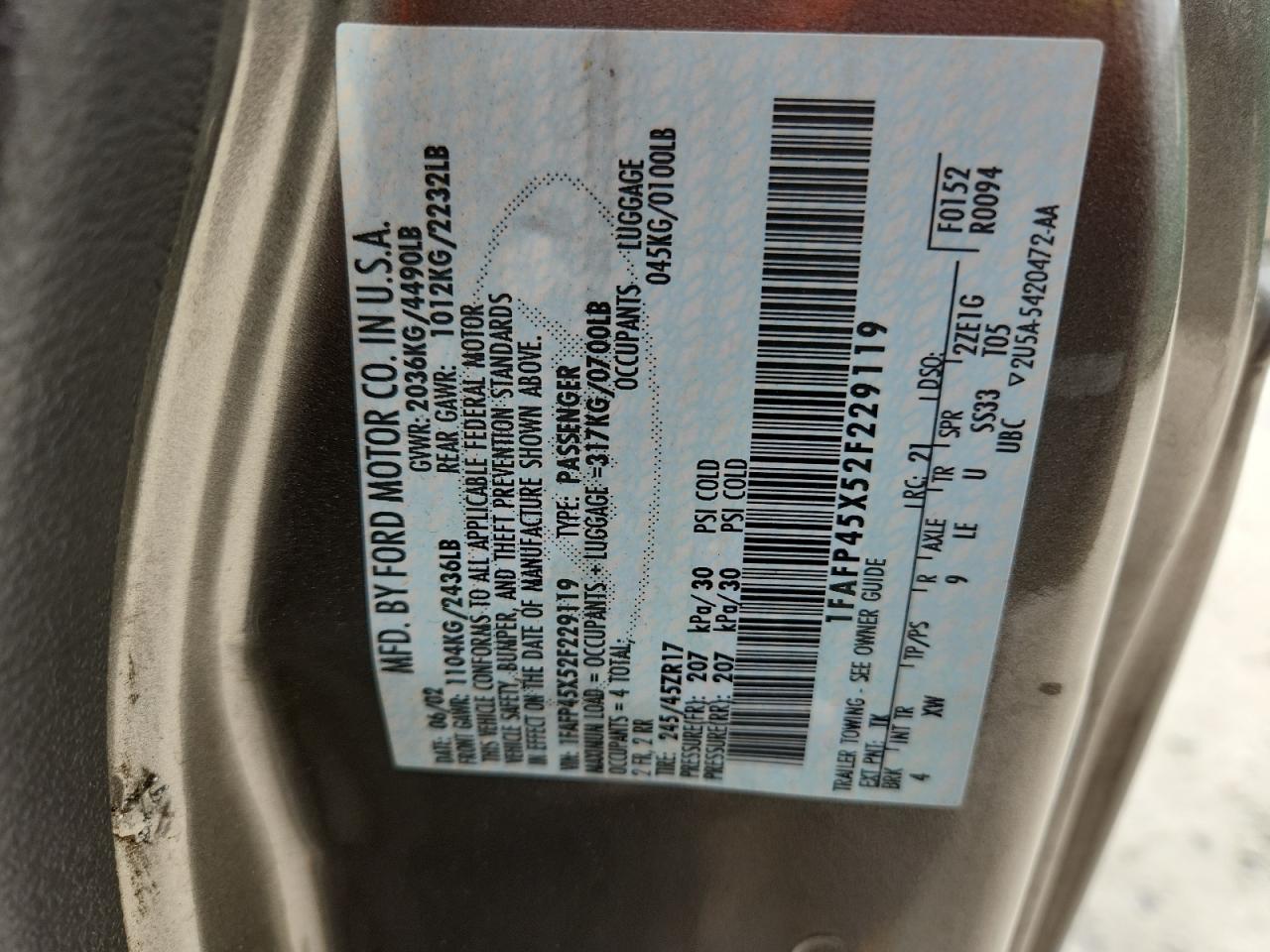 2002 Ford Mustang Gt VIN: 1FAFP45X52F229119 Lot: 87436835