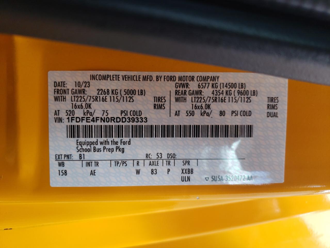 2024 Ford Econoline E450 Super Duty Cutaway Van VIN: 1FDFE4FN0RDD39333 Lot: 84561865