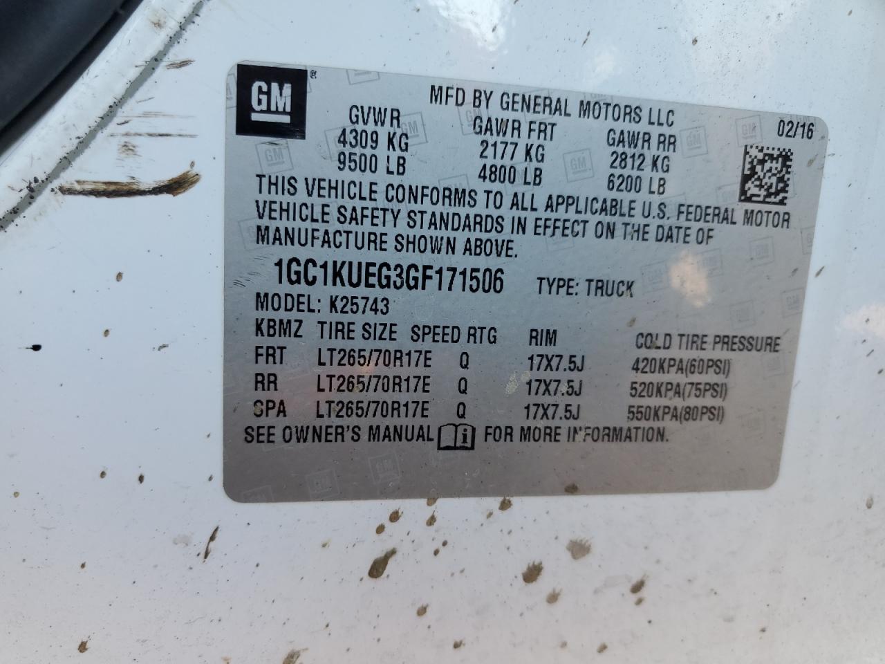 2016 Chevrolet Silverado K2500 Heavy Duty VIN: 1GC1KUEG3GF171506 Lot: 86524985