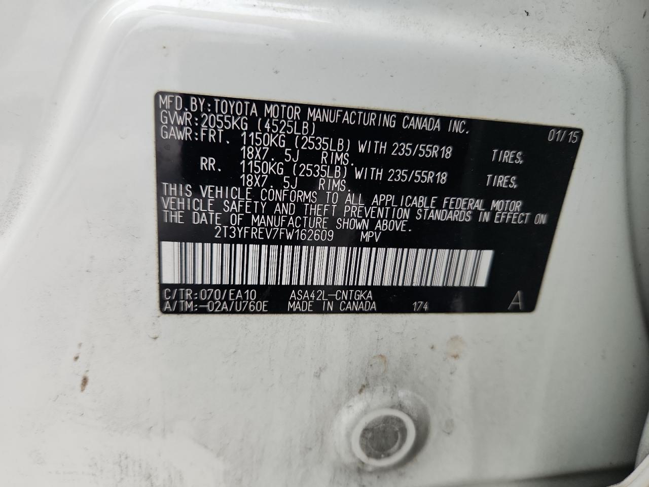 2015 Toyota Rav4 Limited VIN: 2T3YFREV7FW162609 Lot: 82266055