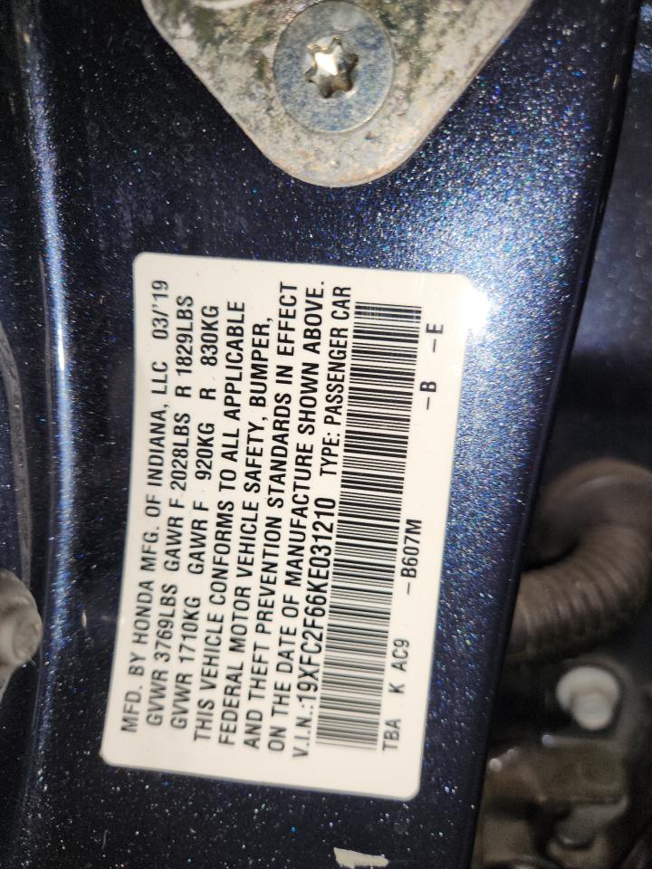 2019 Honda Civic Lx VIN: 19XFC2F66KE031210 Lot: 86057255