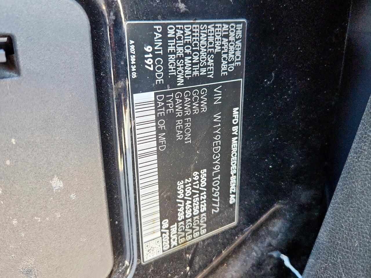 2020 Mercedes-Benz Sprinter 4500 High Roof V6 VIN: W1Y9ED3Y9LT029772 Lot: 85382055