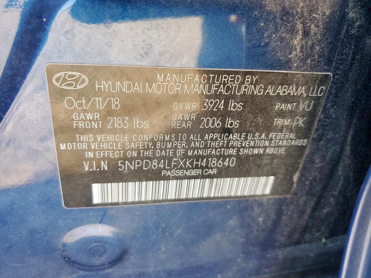 2019 Hyundai Elantra Sel VIN: 5NPD84LFXKH418640 Lot: 85314275