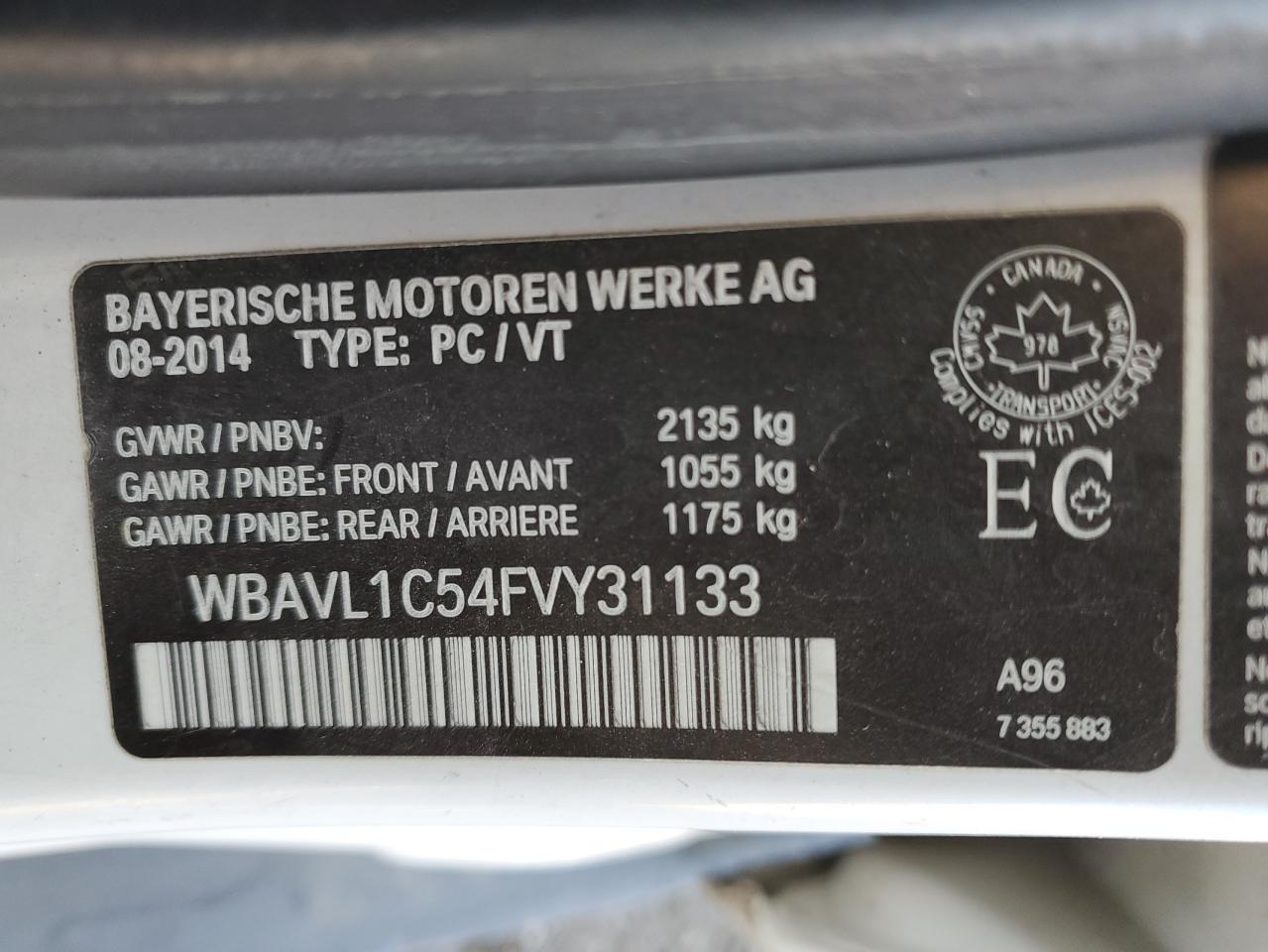 2015 BMW X1 xDrive28I VIN: WBAVL1C54FVY31133 Lot: 84803565