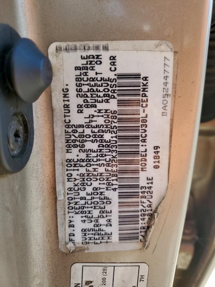 2003 Toyota Camry Le VIN: 4T1BE32K33U125786 Lot: 84923995