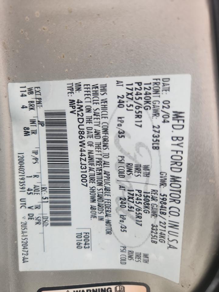 2004 Mercury Mountaineer VIN: 4M2DU86W44ZJ31007 Lot: 90103105