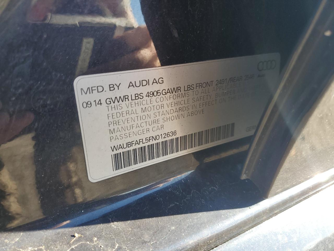 2015 Audi A4 Premium VIN: WAUBFAFL5FN012636 Lot: 87466875