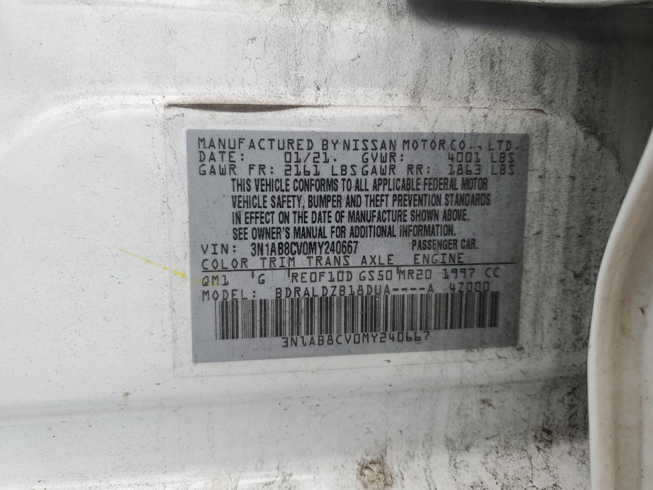 2021 Nissan Sentra Sv VIN: 3N1AB8CV0MY240667 Lot: 82308795