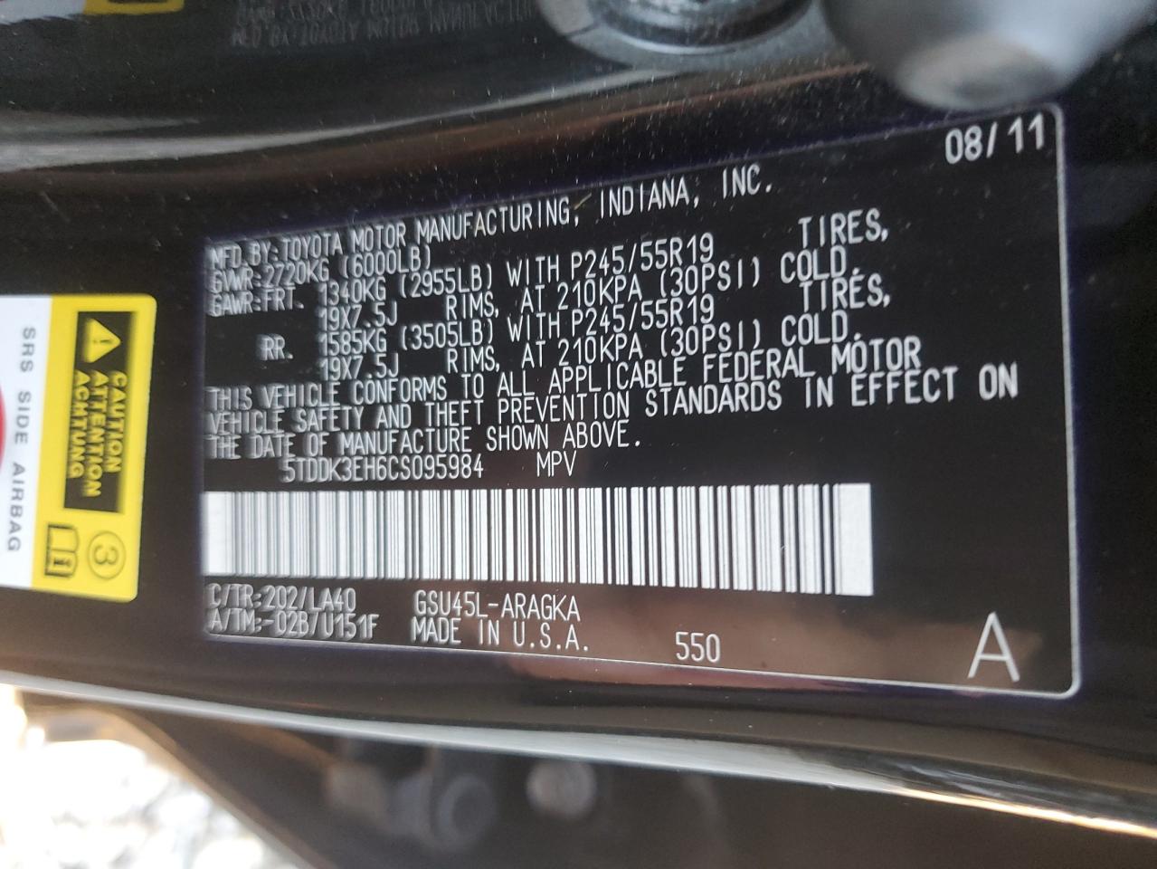 2012 Toyota Highlander Limited VIN: 5TDDK3EH6CS095984 Lot: 82280455