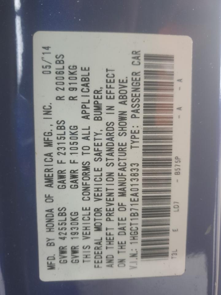 2014 Honda Accord Ex VIN: 1HGCT1B71EA013833 Lot: 84811545