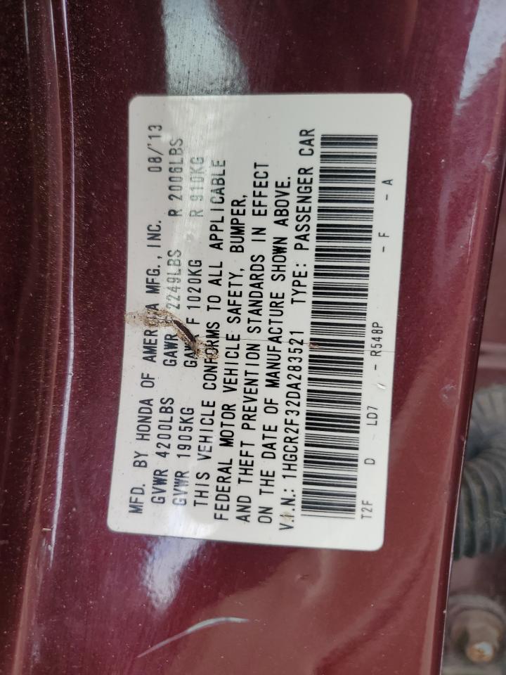 2013 Honda Accord Lx VIN: 1HGCR2F32DA283521 Lot: 85495975