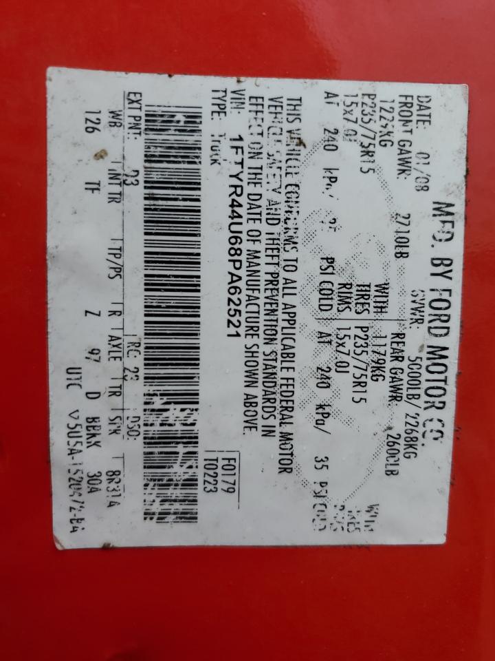 2008 Ford Ranger Super Cab VIN: 1FTYR44U68PA62521 Lot: 82776405