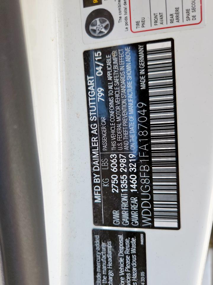 2015 Mercedes-Benz S 550 4Matic VIN: WDDUG8FB1FA187049 Lot: 85886785