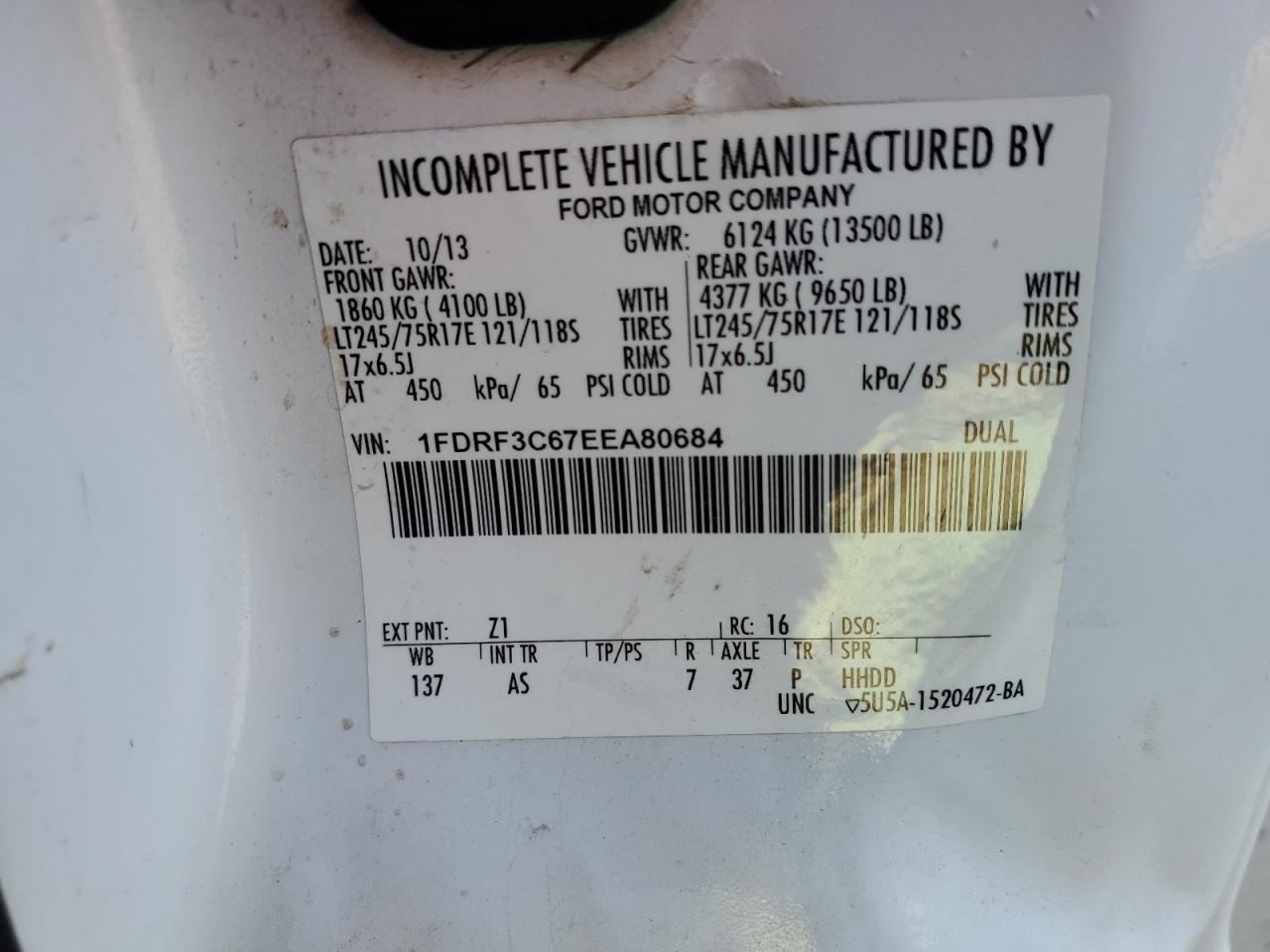 2014 Ford F350 Super Duty VIN: 1FDRF3C67EEA80684 Lot: 85537435