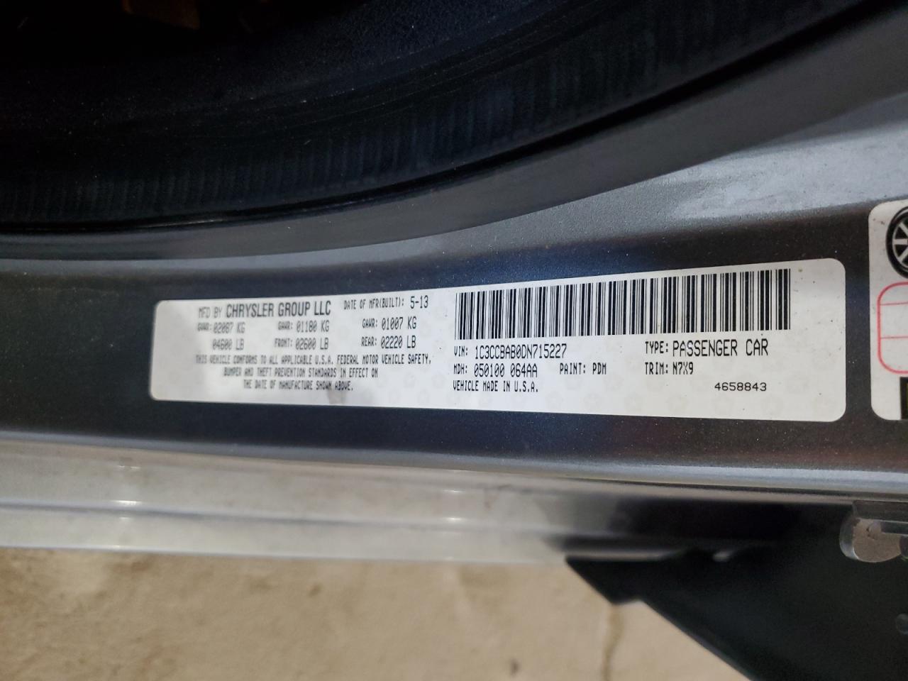 2013 Chrysler 200 Lx VIN: 1C3CCBAB0DN715227 Lot: 82206485