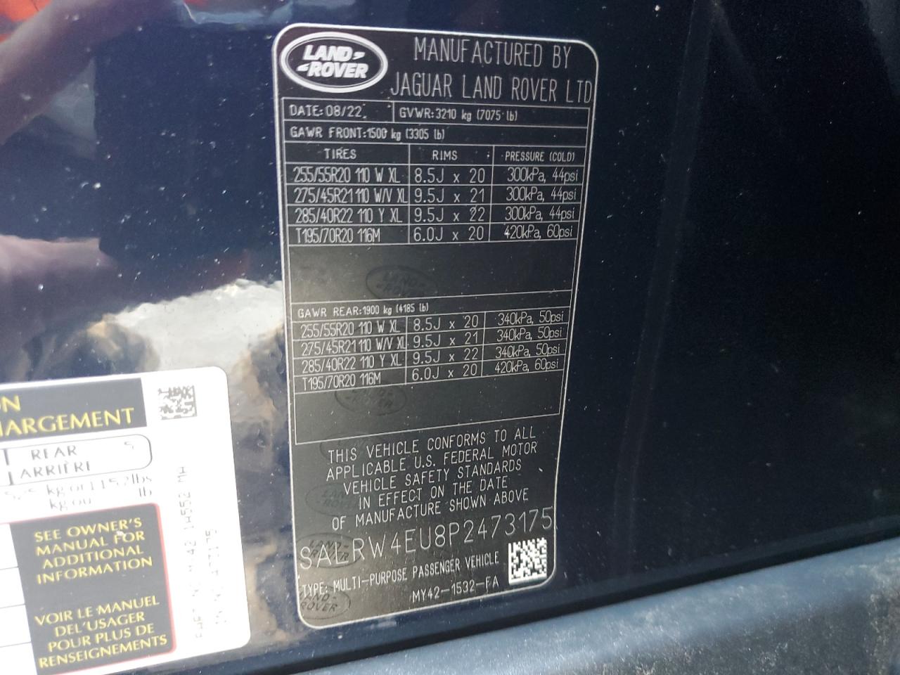 2023 Land Rover Discovery Metropolitan Edition VIN: SALRW4EU8P2473175 Lot: 87425985