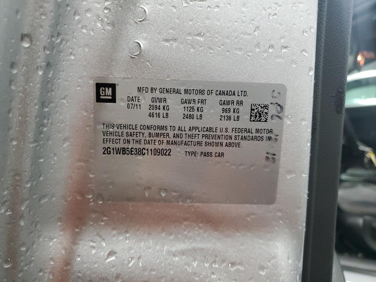 2012 Chevrolet Impala Lt VIN: 2G1WB5E38C1109022 Lot: 85556065