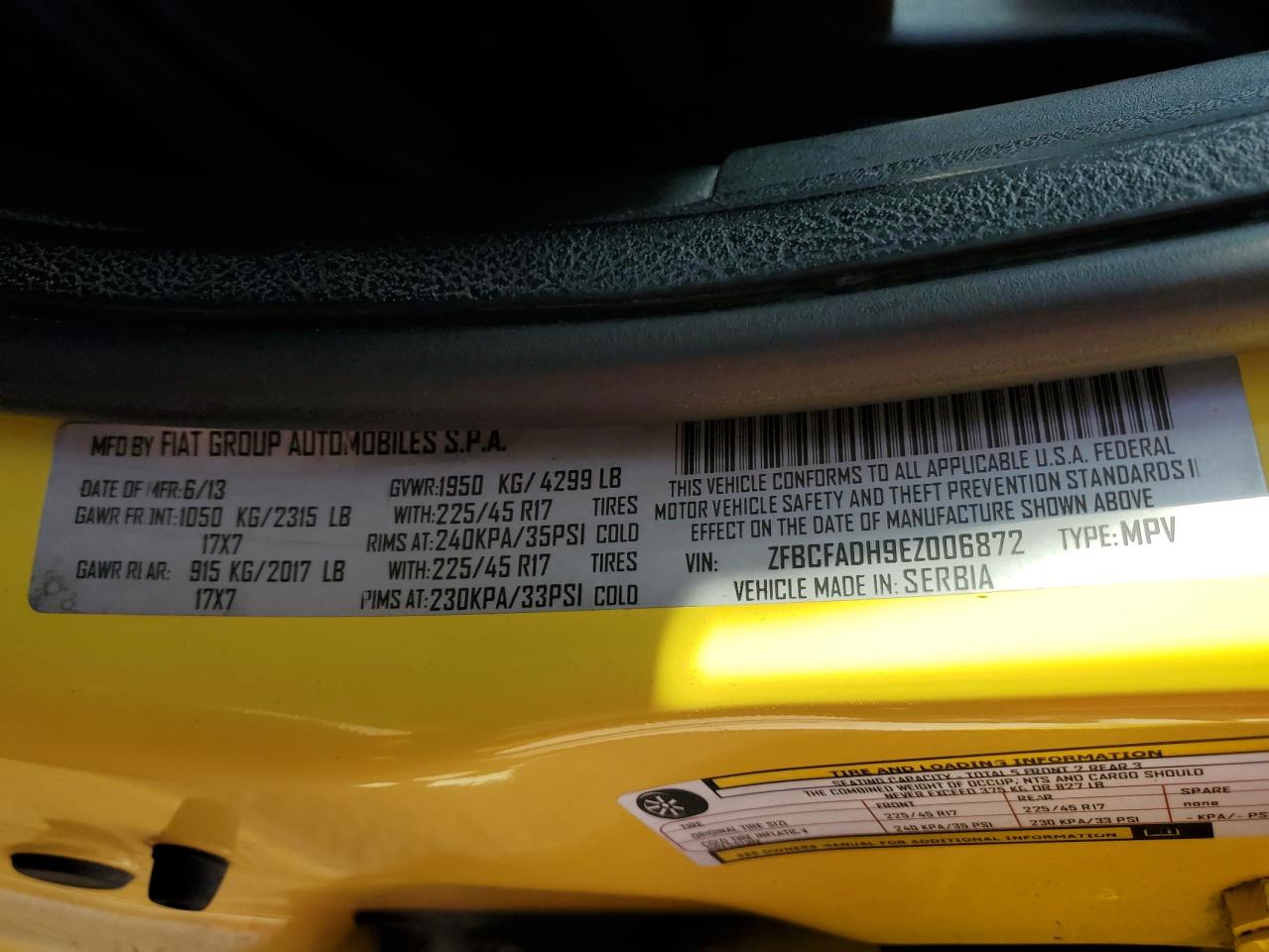 2014 Fiat 500L Trekking VIN: ZFBCFADH9EZ006872 Lot: 85290445