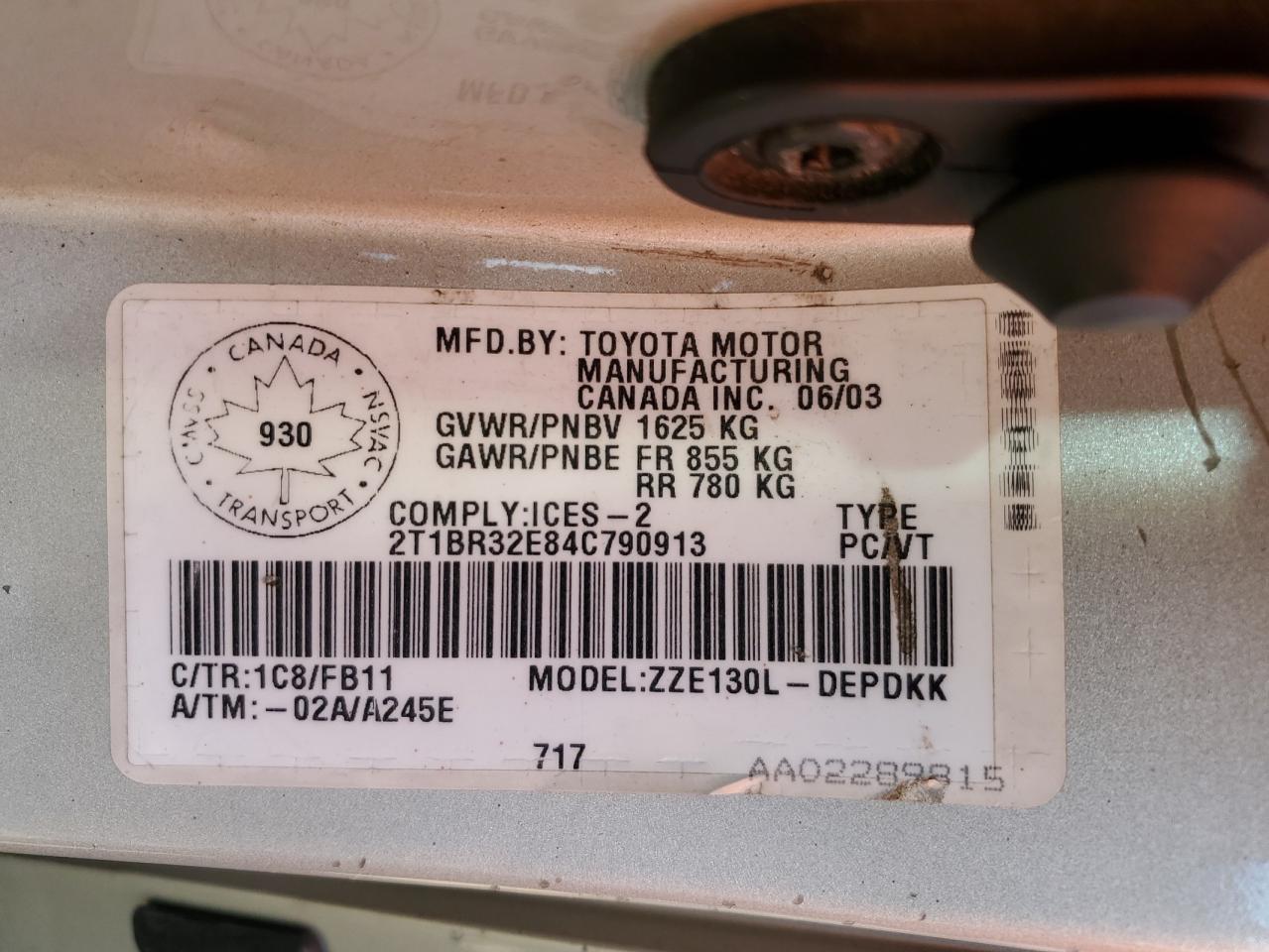 2004 Toyota Corolla Ce VIN: 2T1BR32E84C790913 Lot: 84641205