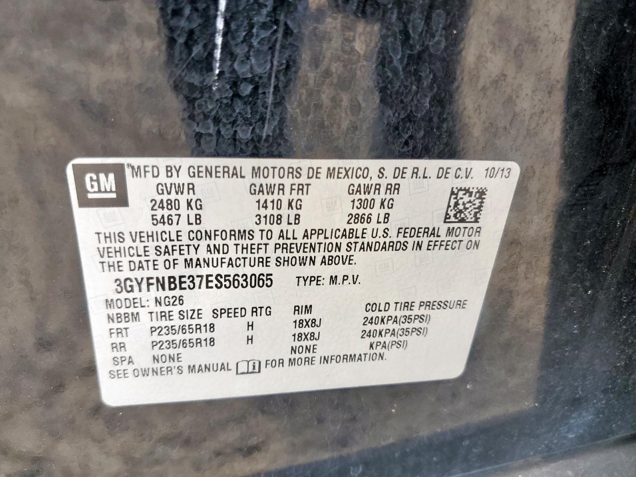 2014 Cadillac Srx Luxury Collection VIN: 3GYFNBE37ES563065 Lot: 81951055