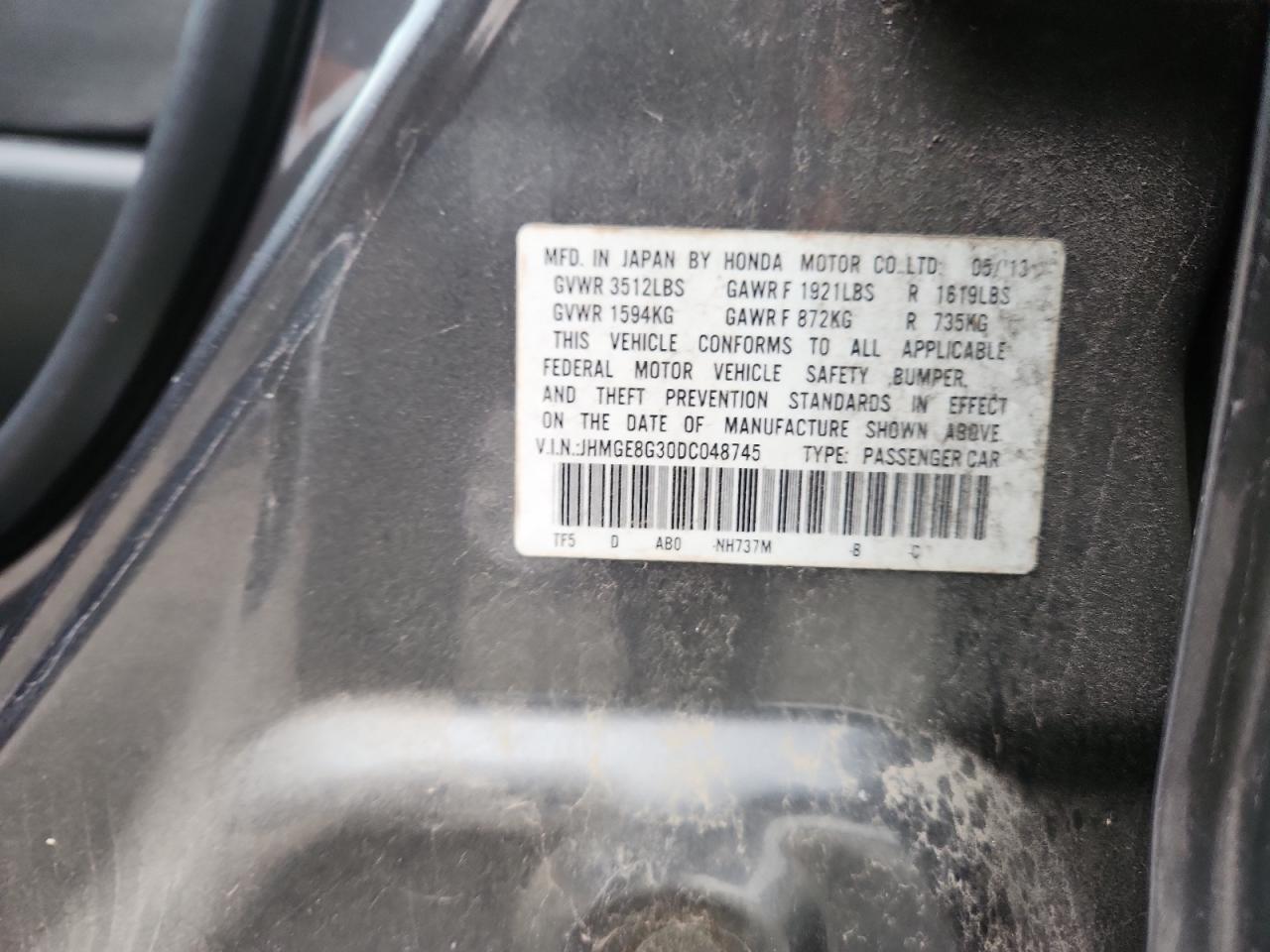 2013 Honda Fit VIN: JHMGE8G30DC048745 Lot: 85327155