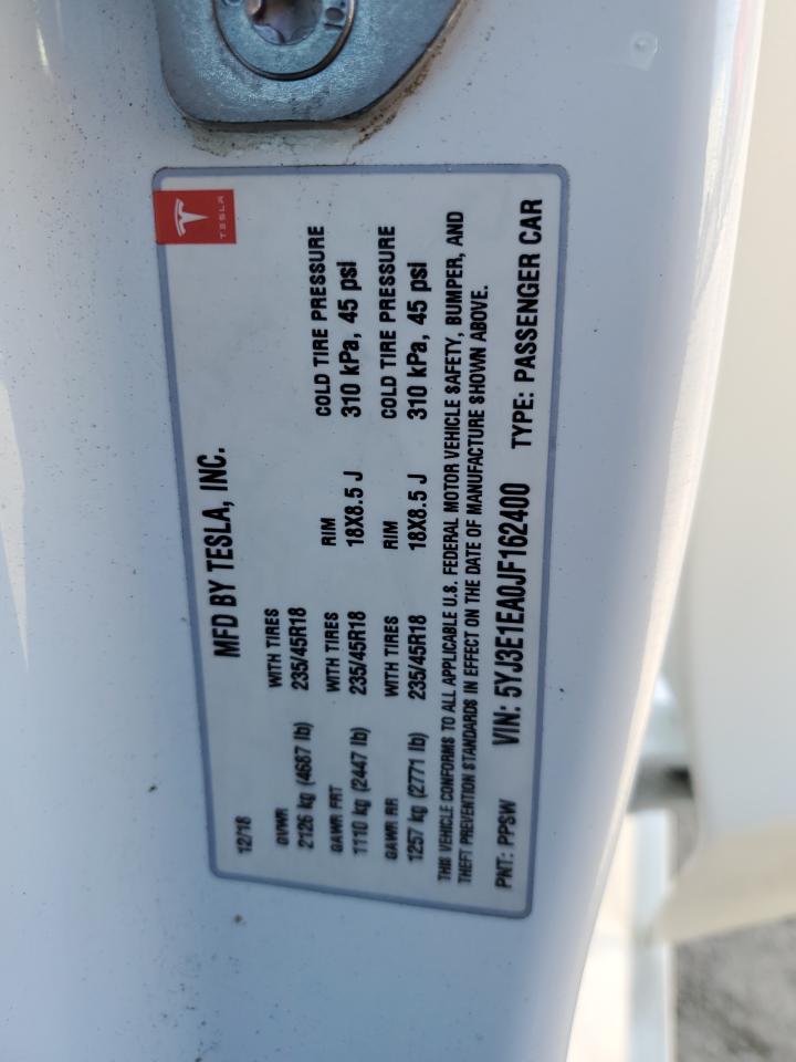 2018 Tesla Model 3 VIN: 5YJ3E1EA0JF162400 Lot: 87259775
