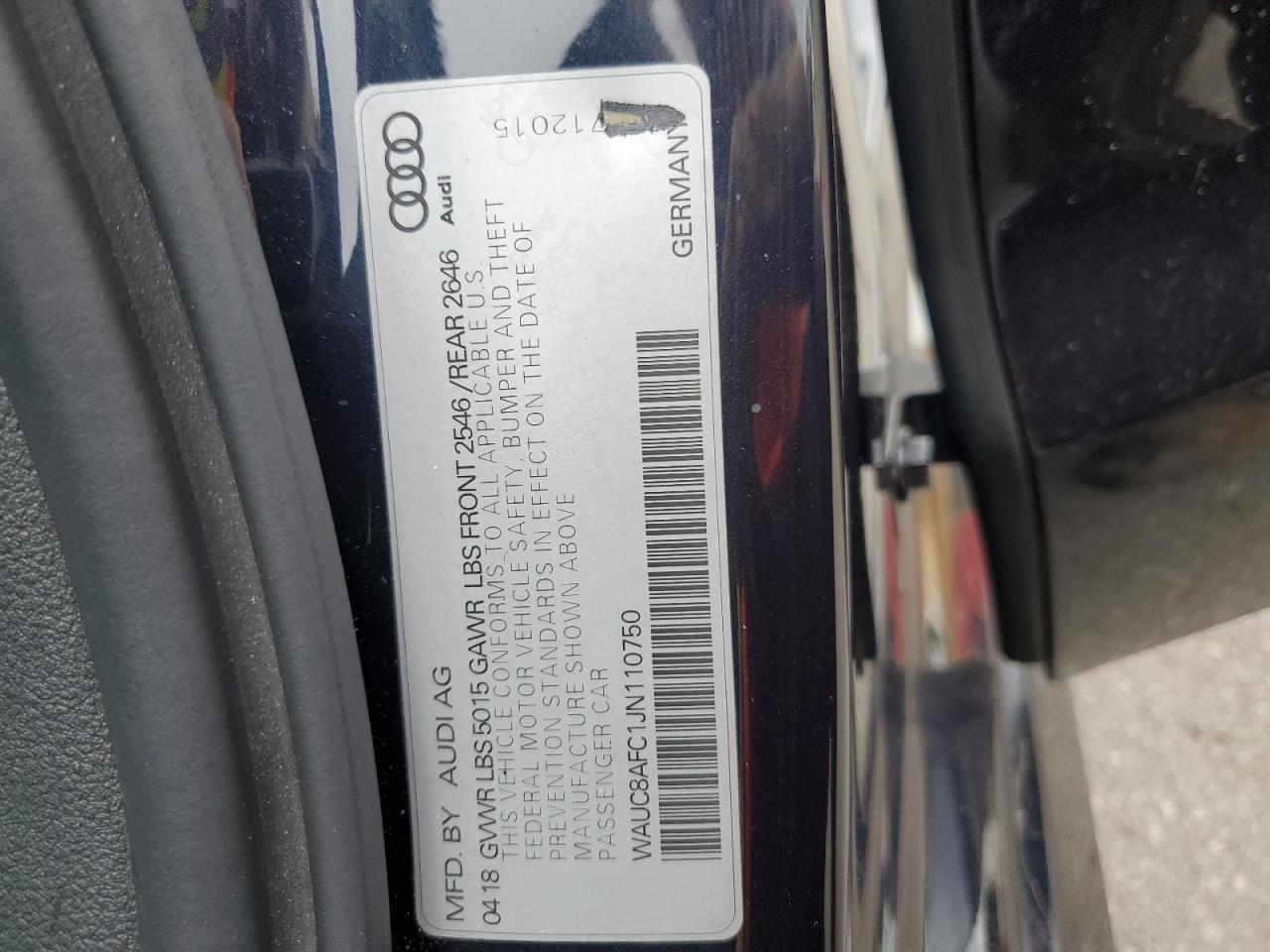 2018 Audi A6 Premium VIN: WAUC8AFC1JN110750 Lot: 82189335