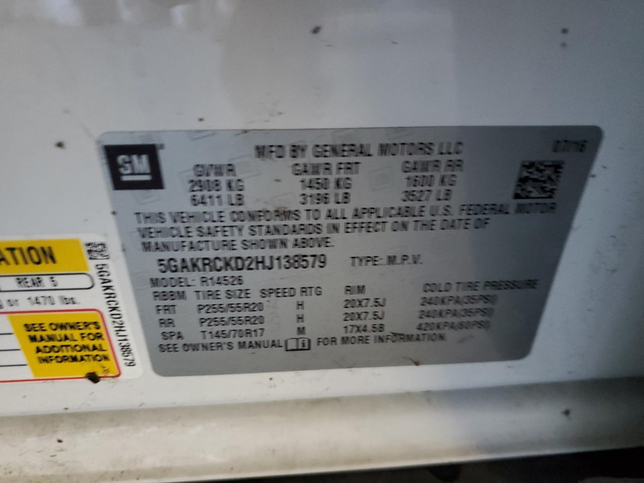 2017 Buick Enclave VIN: 5GAKRCKD2HJ138579 Lot: 87243875