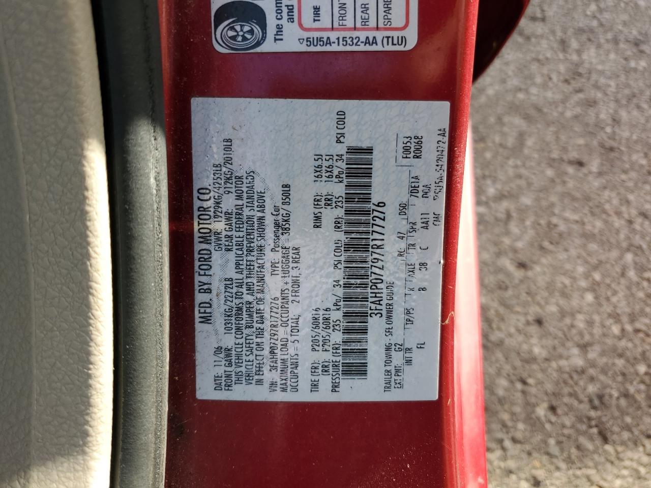 2007 Ford Fusion Se VIN: 3FAHP07Z97R177276 Lot: 89860055