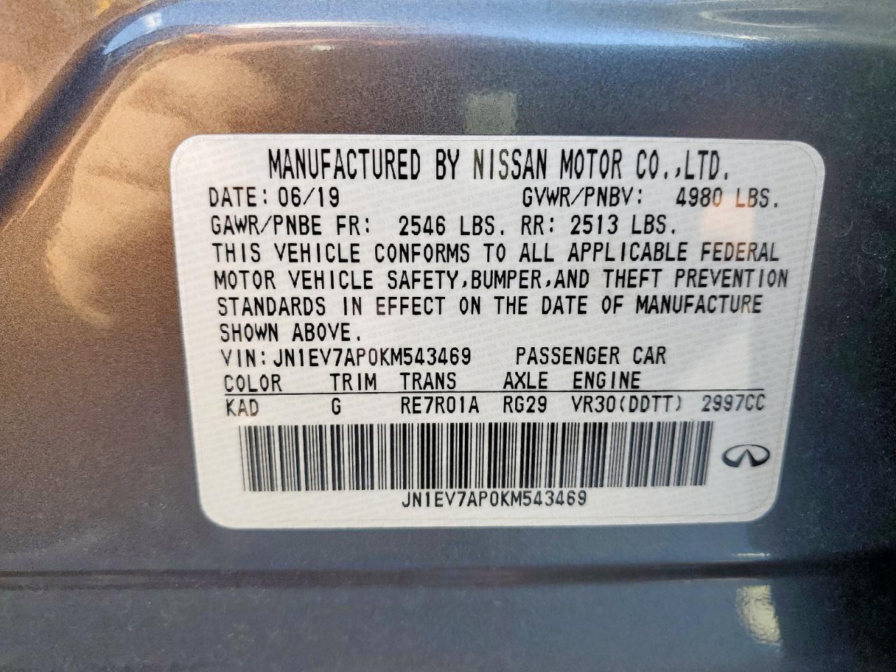 2019 Infiniti Q50 Luxe VIN: JN1EV7AP0KM543469 Lot: 90519085