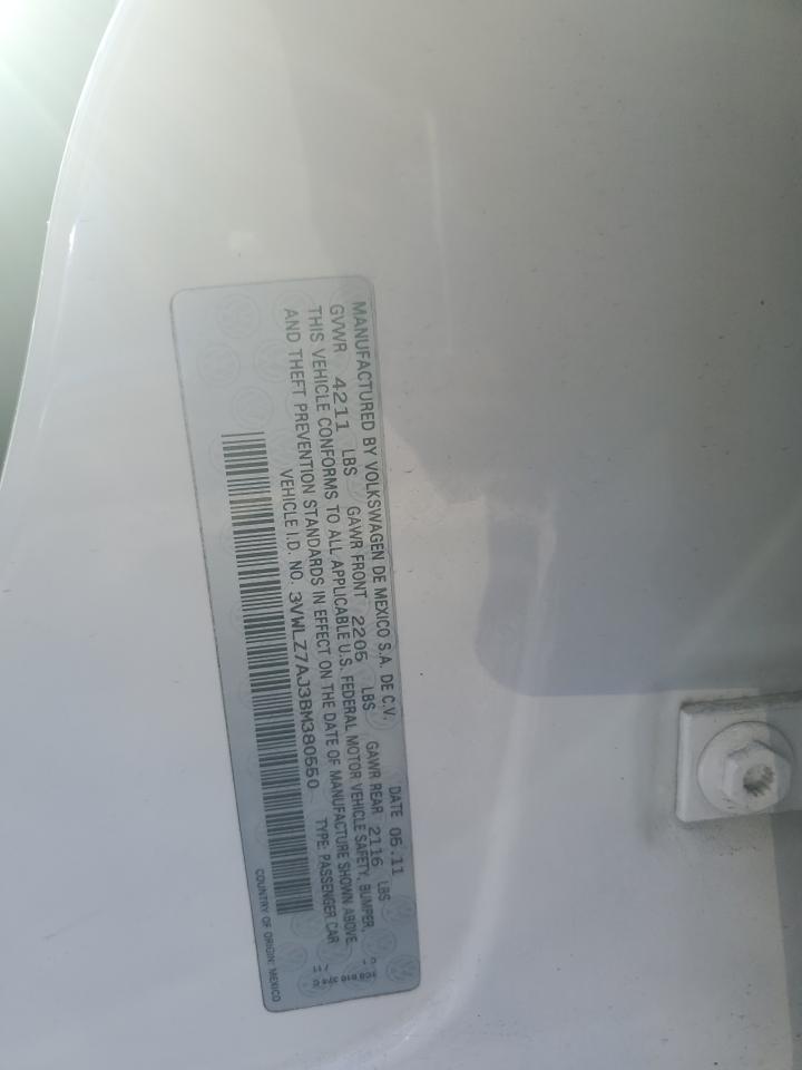 2011 Volkswagen Jetta Sel VIN: 3VWLZ7AJ3BM380550 Lot: 84302795