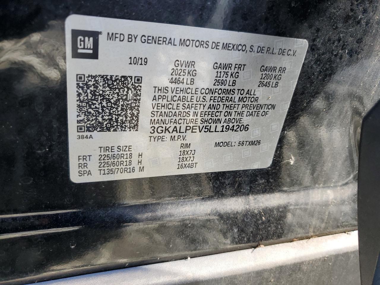 2020 GMC Terrain Slt VIN: 3GKALPEV5LL194206 Lot: 87254055