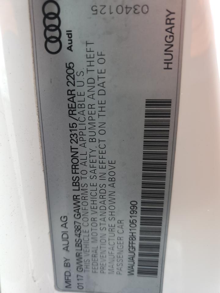 2017 Audi A3 Premium VIN: WAUAUGFF8H1051990 Lot: 80711985